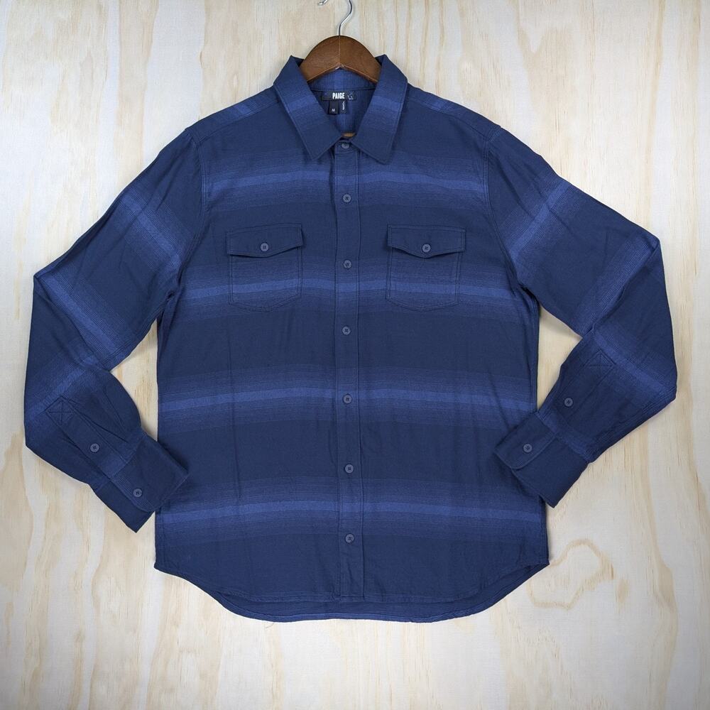 PAIGE Men's Medium Pacific Night Blue Ombre Stripe Long Sleeve Button Up Shirt